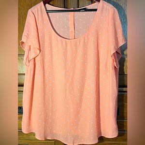 Torrid Abbey Polka Dot Georgette Button Back Flutter Sleeve Round Neck Blouse